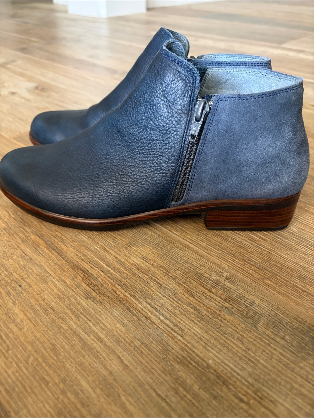 Naot Navy Leather Zip Ankle Boots